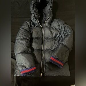 Gucci Black Puffer Jacket with Red and Blue Trim